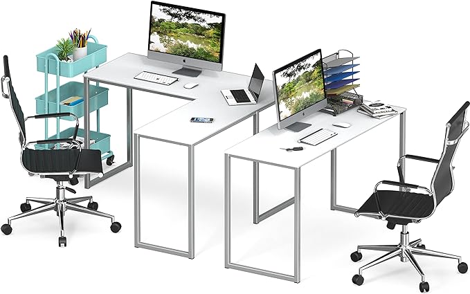 SHW 48-Inch Mission L-Shaped Home Computer Desk, White - LeafyLoom