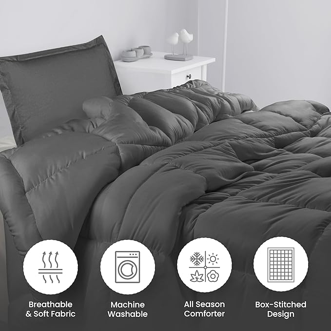 Utopia Bedding Twin Comforter Set Kids with 1 Pillow Sham, Bedding Comforter Sets, Down Alternative Grey Comforter, Soft and Comfortable, Machine Washable - LeafyLoom