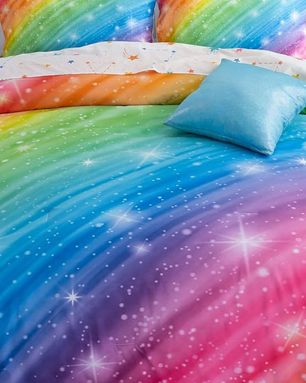 Btargot Super Soft 6 Pieces Gradient Star Ring Comforter Set, Colorful Glitter Rainbow Star Pattern Bedding Set for Boys Girls Teens,Queen Multicolor - LeafyLoom