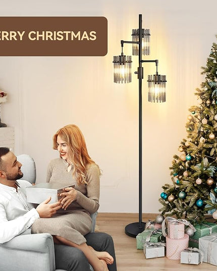 Industrial Modern Floor Lamps for Living Room, Dimmable Glass Tree Standing Tall Lamps with 3 Elegant Teardrop Cage Head & 800 Lumens LED Bulbs for Bedroom Office (66inch tall) - LeafyLoom