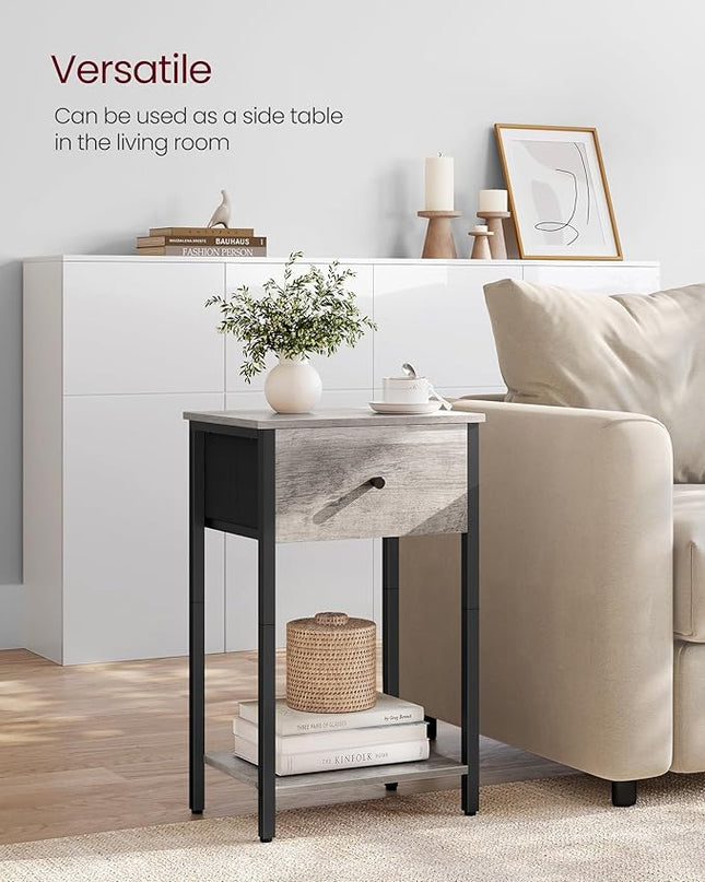 VASAGLE Nightstands, Set of 2, Side Table with Fabric Drawer, 24-Inch Tall End Table with Storage Shelf, Bedroom, Greige and Black ULGS221B02 - LeafyLoom