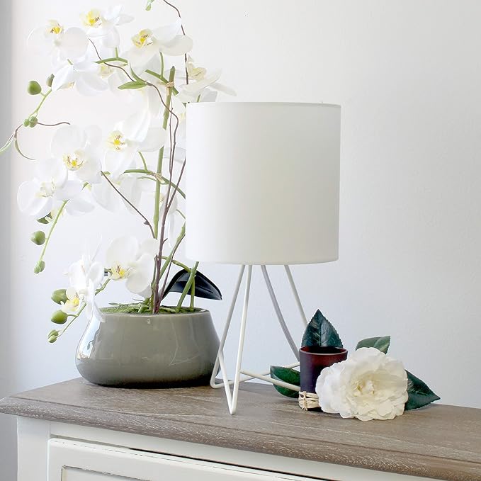 Simple Designs LT2066-WOW-LB 14" Down to The Wire Table Lamp for Bedroom, Living Room, Entryway, Office, White with White Shade, with Feit LED Bulb Included - LeafyLoom