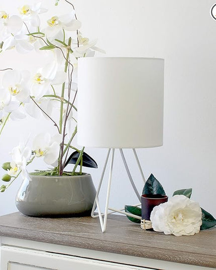 Simple Designs LT2066-WOW 14" Down to the Wire Metal Table Lamp with Fabric Shade, White with White Shade (Pack of 12) - LeafyLoom