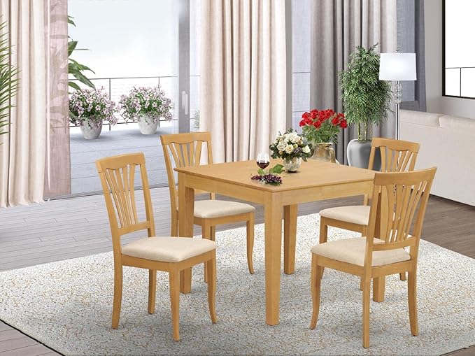 East West Furniture OXAV5-OAK-C Oxford 5 Piece Dinette Set for 4 Includes a Square Room Table and 4 Linen Fabric Kitchen Dining Chairs, 36x36 Inch - LeafyLoom