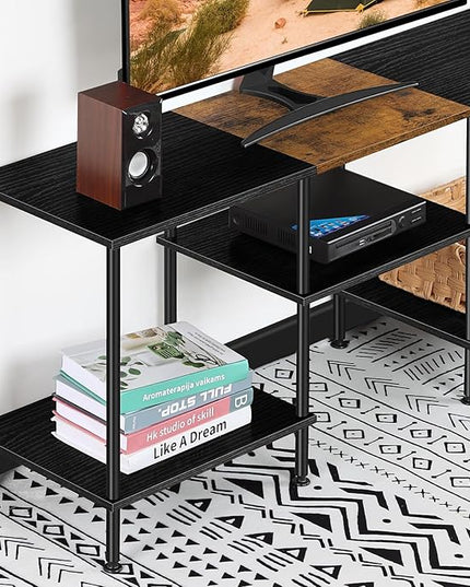 50 Inch TV Stands for Living Room Black Entertainment Center with Storage for 50 43 40 32 Inch TV Console Table for Bedroom Office - LeafyLoom