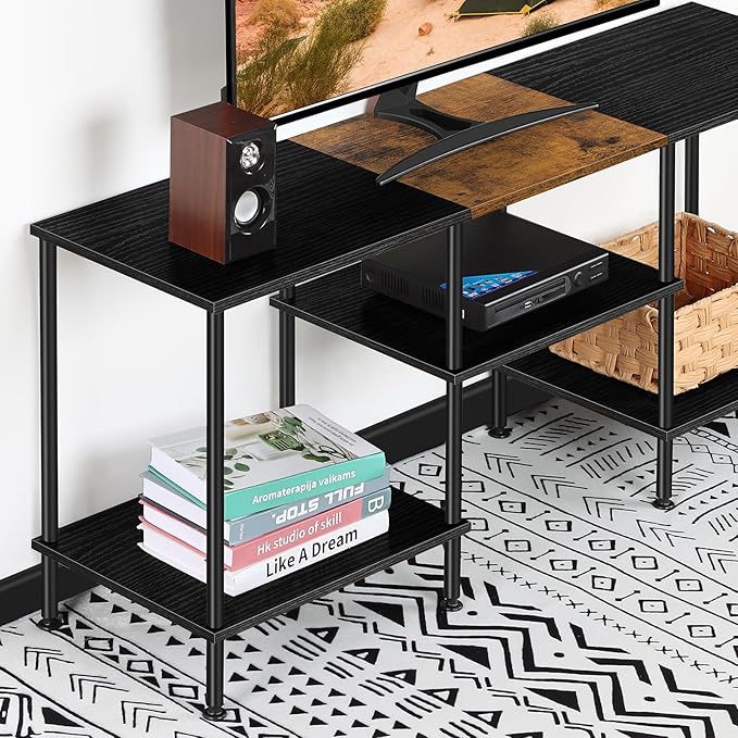 50 Inch TV Stands for Living Room Black Entertainment Center with Storage for 50 43 40 32 Inch TV Console Table for Bedroom Office - LeafyLoom