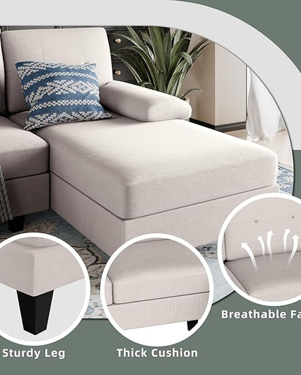 Shintenchi Sectional Couches for Living Room, U Shaped Sofa Couch with Double Chaise, 4-Seat Living Room Furniture Sets with Soft Cushion & Linen Fabric, Creamy White - LeafyLoom