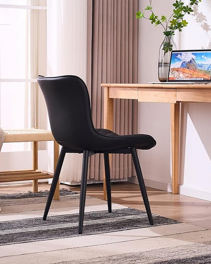 YOUNIKE Dining Kitchen Desk Chairs Modern Minimalist Faux Leather Indoor Padded Upholstered with Back Suitable for Kitchen Living Room Coffee Shop, Loads up to 300lbs Set of 2 Black - LeafyLoom