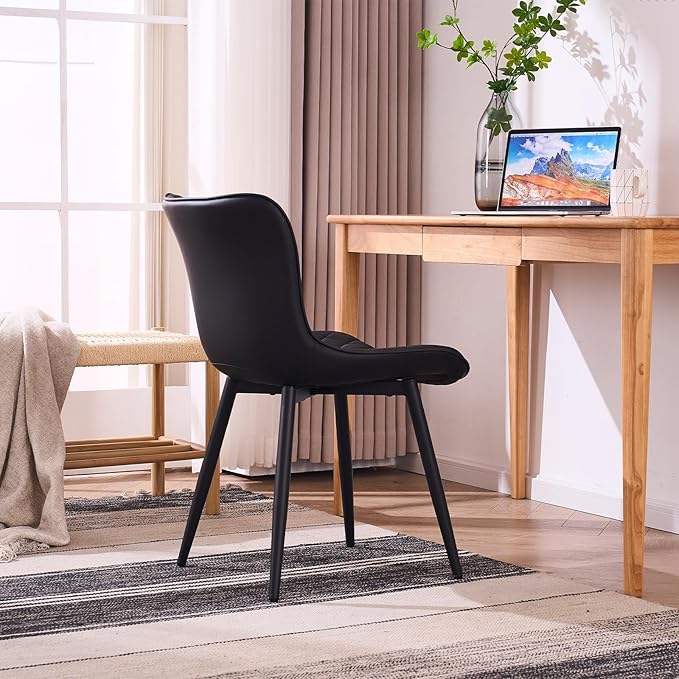 YOUNIKE Dining Kitchen Desk Chairs Modern Minimalist Faux Leather Indoor Padded Upholstered with Back Suitable for Kitchen Living Room Coffee Shop, Loads up to 300lbs Set of 2 Black - LeafyLoom