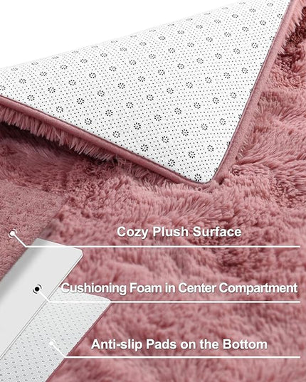 Super Soft Fluffy Shaggy Rugs for Living Room Bedroom, Fuzzy Plush Area Rugs for Girls Kids Room Nursery Home Decor, Furry Dorm Rug Cute Non-Slip Indoor Floor Carpet 4x6 Feet, Blush - LeafyLoom
