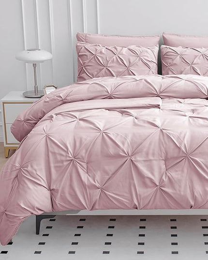 LANE LINEN Full Size Bed Set, 7 Piece Full Size Bed in a Bag Set, Soft Bedding Sets Full Size, Pintuck Full Bed Set, Full Size Comforter Sets for Girls with Sheets, Pillowcases & Shams - Sepia Rose - LeafyLoom