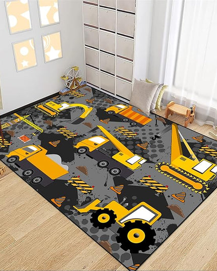 Construction Rugs for Boys Room Play Rug for Cars and Trucks Car Rug Play Mat Kids Rugs for Playroom Car Rug for Boys Room Construction Decor for Boys Room,Grey 5'×7' - LeafyLoom
