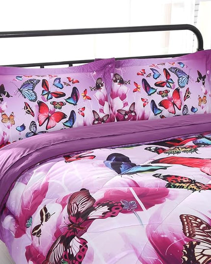 ENCOFT Pink and Purple Butterfly Comforter Set Twin, 3 Pieces Soft Microfiber Lightweight Butterfly Twin Bed Comforter Set, Extra Long Twin XL Comforter for Girls, Teen, 68"x92" - LeafyLoom