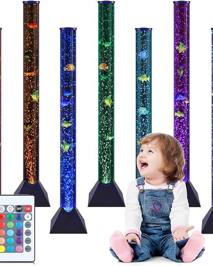 MOONSAY Large LED Fish Lamp Tube - 3.3FT Sensory Bubble Lamp with Moving Fish & 20 Color Remote for ADHA & Autism Children - Color Change Aquarime Lamp for Home Décor - LeafyLoom
