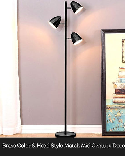 Brightech Jacob LED Standing Lamp, Modern Bright Floor Lamps for Living Rooms & Bedrooms, Tall LED Lighting Lamp with Adjustable 3 Light Tree – Classic Black - LeafyLoom