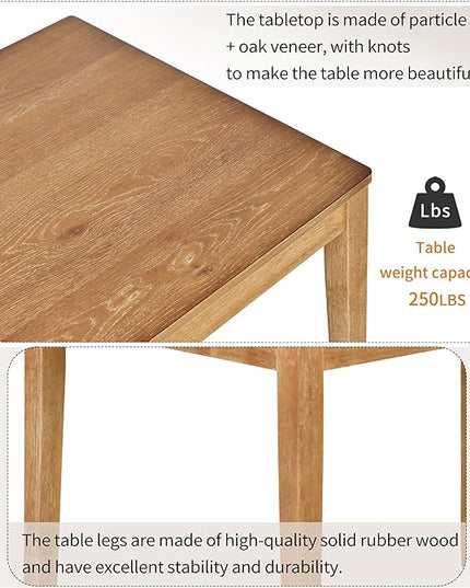 NicBex Small Dining Table Set for 4 Bar Table and Chairs Set 5-Piece Kitchen Dining Table Set, Wooden Rectangular Dining Table and 4 Upholstered Chairs for Kitchen and Dining Room, Natural Wood - LeafyLoom