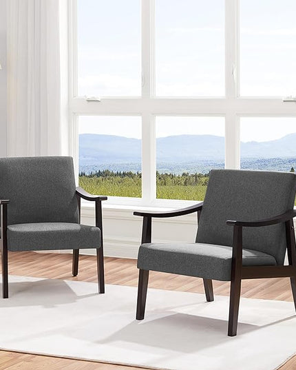 Yaheetech Accent Chair, Mid-Century Living Room Chair, Modern Linen Fabric Side Chair with High Back for Living Room/Office/Bedroom, Minimalist, Dark Gray - LeafyLoom