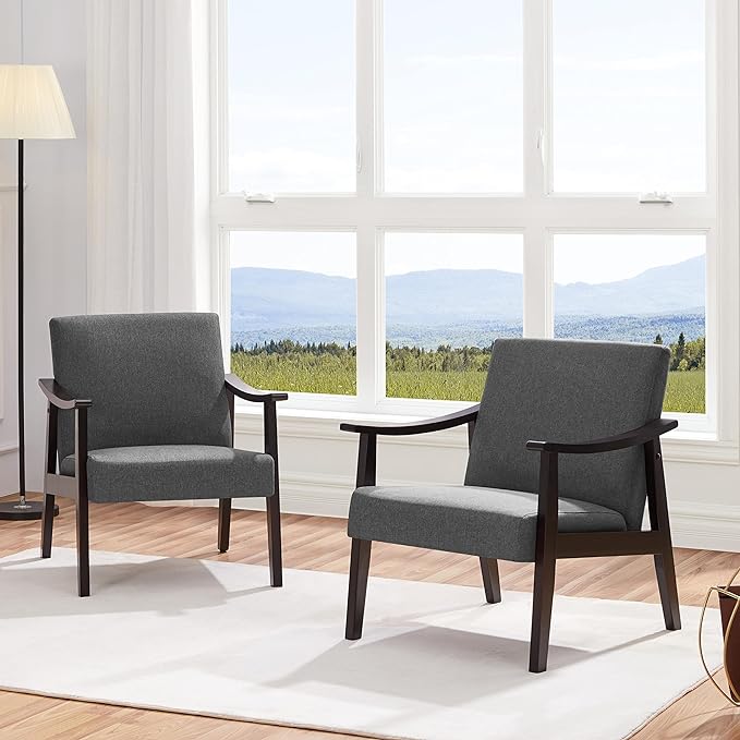 Yaheetech Accent Chair, Mid-Century Living Room Chair, Modern Linen Fabric Side Chair with High Back for Living Room/Office/Bedroom, Minimalist, Dark Gray - LeafyLoom