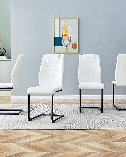 NicBex Dining Chairs Set of 4 Modern Faux Leather High Back Dining Room Kitchen Chairs with Black Metal Legs,Side Chairs for Dining Room, Kitchen,Living Room, and Restaurants,White - LeafyLoom