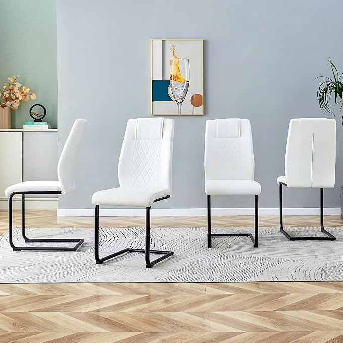 NicBex Dining Chairs Set of 4 Modern Faux Leather High Back Dining Room Kitchen Chairs with Black Metal Legs,Side Chairs for Dining Room, Kitchen,Living Room, and Restaurants,White - LeafyLoom