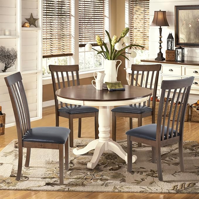 COLAMY Wooden Dining Chairs Set of 2, PU Leather Dining Room Kitchen Side Chair with Spindle High Back and Adjustable Foot Pegs - LightBrown - LeafyLoom
