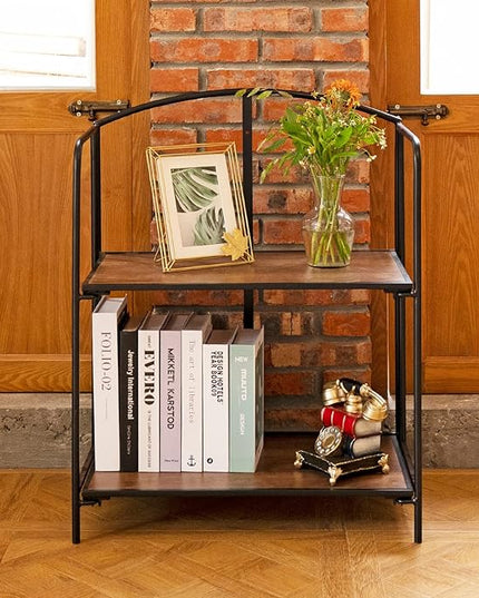 No Assembly Folding Bookshelf for Living Room, 2 Tier Black Collapsible Book Shelf for Home Office, Portable Bookcase Storage Organizer - LeafyLoom