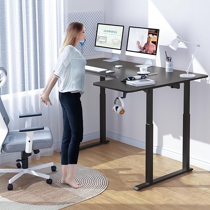 Dripex Standing Desk, 63"/ 71" L Shaped Desk Adjustable Height, Electric Corner Stand Up Desk Large Home Office Desk Computer Workstation, Dual Motor Sit Stand Desk 4 Legs, Super Stable - LeafyLoom