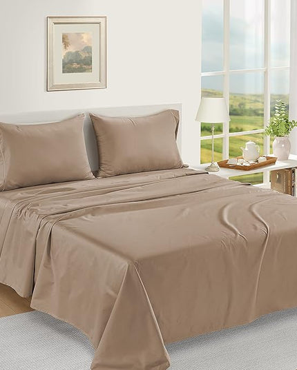 LANE LINEN 100% Egyptian Cotton Bed Sheets - 1000 Thread Count 3-Piece Twin Set Long Staple Bedding Sateen Weave Luxury Hotel Fits Upto 16" Mattress Taupe - LeafyLoom