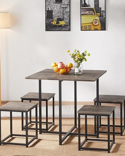 Yaheetech 5-Piece Dining Table Set with 4 Stools - Industrial Compact Kitchen Table & Chairs Sets, Space-Saving Design for Apartment, Small Space, Breakfast Nook, Drift Brown - LeafyLoom