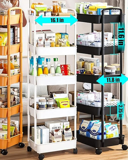 5-Tier Rolling Cart, Utility Cart with Lockable Wheels, Storage Cart Craft Cart Book Cart Diaper Cart Organizer for Bathroom Kitchen, white - LeafyLoom