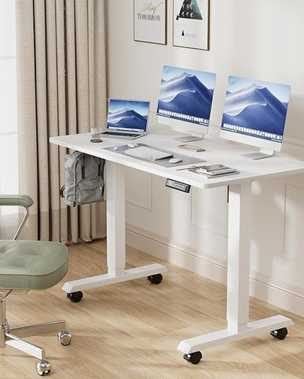 Electric Standing Desk 48 Inch, Ergonomic Height Adjustable Table with T-Shaped Metal Bracket Modern Computer Workstations for Home Office, White, 48 x 24 Inch - LeafyLoom