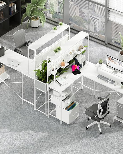 Yoobure L Shaped Desk with Pegboard, Reversible Gaming Desk with LED Lights & Power Outlets, Computer Desk with Drawers & Storage Shelves, Office Desk with Monitor Stand Corner Desk Home Office Desks - LeafyLoom