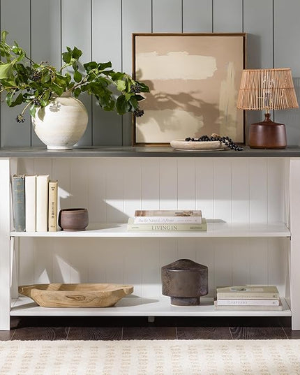 Walker Edison Solid Wood Farmhouse Storage Console, 52 Inch, White/Grey Wash - LeafyLoom