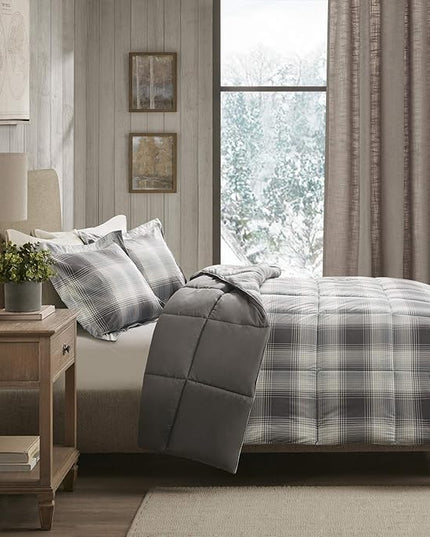 Woolrich Comforter Set, Cabin Lodge, Warm Cover for Colder Season, Modern Cottage-Inspired Down Alternative Ultra Soft Microfiber Bedding, Matching Sham, Plaid Grey King 3 Piece - LeafyLoom