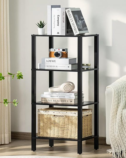 4 Tier Tall Wooden Bookshelf with Storage, Narrow Bookcase for Small Space, Small Book Shelf for Living Room, Office, Bedroom, Kitchen, Industrial, Black - LeafyLoom