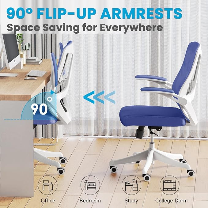 Ergonomic Office Chair - Comfy Desk Chairs with Wheels and Arms, 400LB Heavy Duty Mesh Computer Chairs with Comfortable Lumbar Back Support for Home Office, Bedroom, Study and College Dorm - LeafyLoom