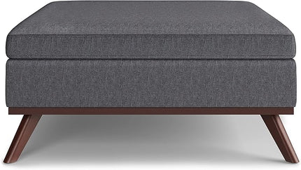 SIMPLIHOME Owen 36 Inch Wide Mid Century Modern Square Coffee Table Lift Top Storage Ottoman in Upholstered Slate Grey Linen look fabric, For the Living Room - LeafyLoom