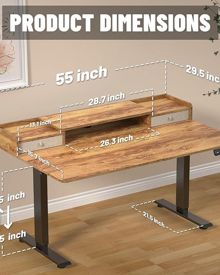 55×30 Inch Electric Standing Desk with 2 Drawers, Adjustable Height Widened Stand Up Desk with Storage Shelf, Sit to Stand Ergonomic Workstation for Home Office - LeafyLoom