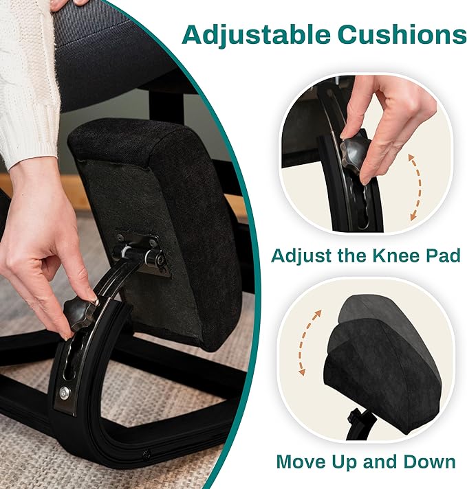 Ergonomic Kneeling Chair - A Rocking Knee Chair and Wooden Desk Chair designed for Home Office comfort and Posture support, Offering Back Pain Relief - Total Black Velvet - LeafyLoom