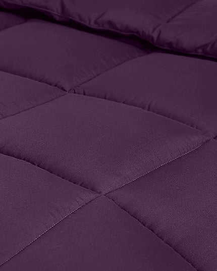 Utopia Bedding All Season 250 GSM Comforter - Plush Siliconized Fiberfill Comforters - Box Stitched (Plum, Queen) - LeafyLoom