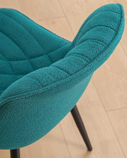 Velvet Dining Chairs Set of 2, Boucle Upholstered Dining Room Chairs with Curved Backrest for Kitchen Living Room Dining Room, Peacock Green - LeafyLoom