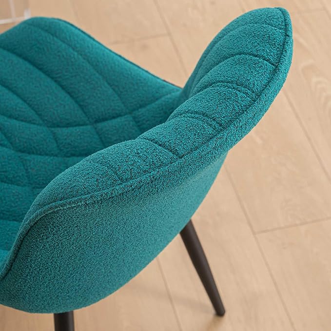 Velvet Dining Chairs Set of 2, Boucle Upholstered Dining Room Chairs with Curved Backrest for Kitchen Living Room Dining Room, Peacock Green - LeafyLoom