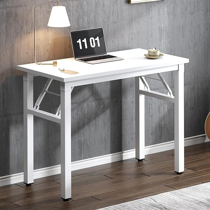 Need Small Computer Desk 31.5 inches Folding Table No Assembly Sturdy Small Writing Desk Folding Desk for Small Spaces, White - LeafyLoom