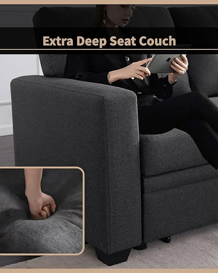 4-in-1 Convertible Pull Out Modular Sectional Sofa Bed for Living Room Furniture Sets, L Shaped Comfy Couch with Reversible Storage Chaise Upholstered for Apartment, Studio, Office, Dark Gray-2 - LeafyLoom
