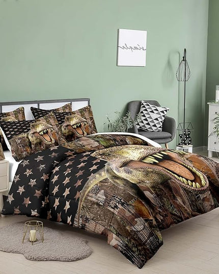 Tailor Shop Dinosaur Boys Comforter Sets Twin Size,Dinosaur Bedding Sets for Kids Teens,Camo Comforter Sets American Flag Comforter Sets with 1 Comforter 1 Pillowcase… - LeafyLoom