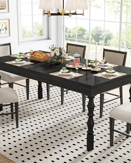 Tribesigns 62” Wood Dining Table for 4-6 People, Farmhouse Large Rectangle Kitchen Table, Modern Dinner Table Kitchen & Dining Room Furniture with Carved Turned Legs - LeafyLoom