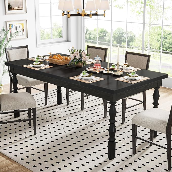 Tribesigns 62” Wood Dining Table for 4-6 People, Farmhouse Large Rectangle Kitchen Table, Modern Dinner Table Kitchen & Dining Room Furniture with Carved Turned Legs - LeafyLoom