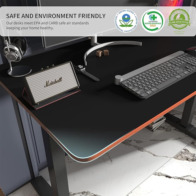 Monomi Height Adjustable Electric Standing Desk, 48 x 24 Inches Sit Stand up Desk, Memory Computer Home Office Desk (Black Frame+ Black Top) - LeafyLoom