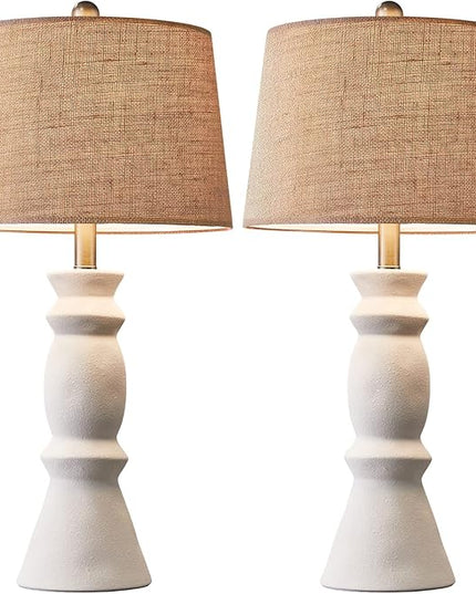 Oneach 25.75'' Farmhouse Ceramic Table Lamp for Living Room White Bedside Lamps Office White Table Lamp Set of 2 for Bedroom Retro Nightstand Lamp End Table Lamps - LeafyLoom