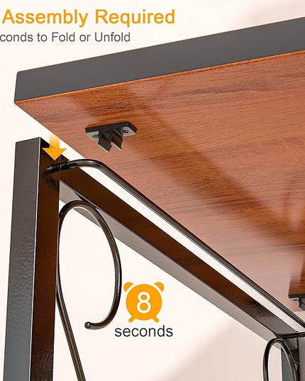 VECELO 39.4" Folding Computer Desk Simple Laptop Table Home Office Workstation for Reading Writing, No Assembly Needed, Small Space, Antique Brown - LeafyLoom